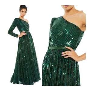 Mac Duggal Formal Dress Green Emerald Sequin One Shoulder Evening Gown Maxi 4